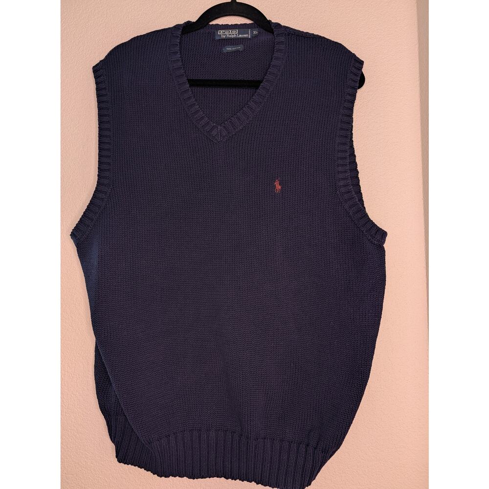 VTG Polo Ralph Lauren 90s 100% Cotton Vest Men’s XL Blue Preppy Equestrian Golf